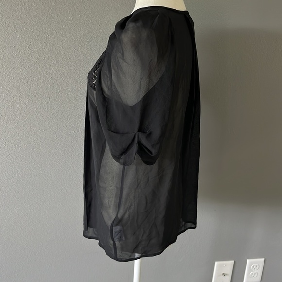 Joie Silk Black Pleated Blouse with Short Sleeves - Picture 5 of 12